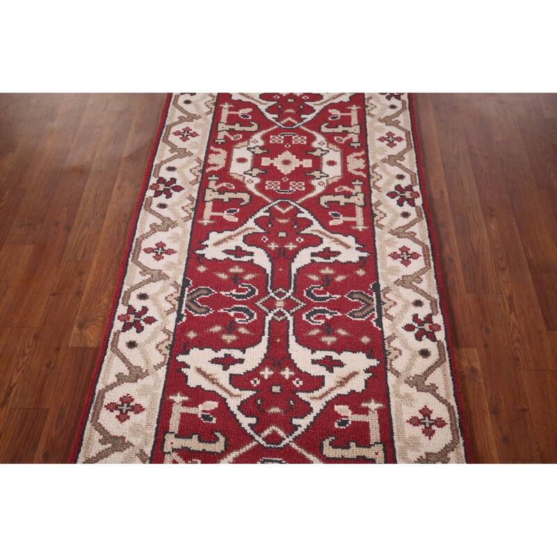 Red Oushak Oriental Runner Rug Handmade Wool Carpet - 2'8"x 7'10"