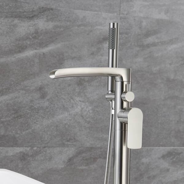 Single Handle Waterfall Freestanding Tub Filler with Hand Shower Bed