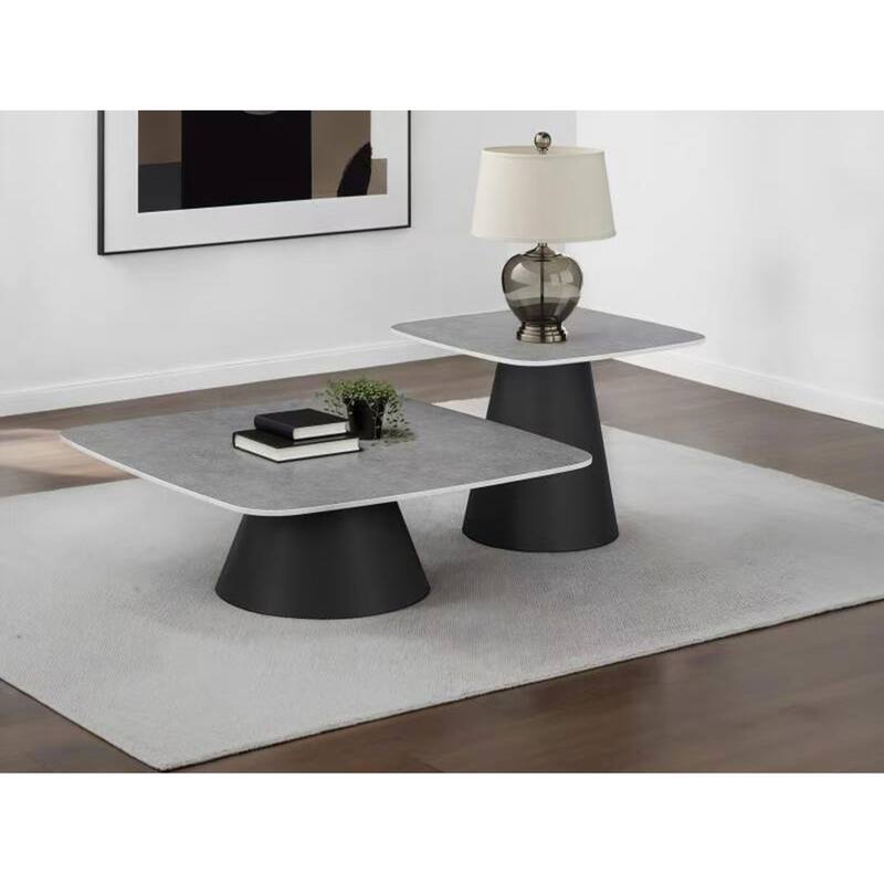 Eason 2-piece Cocktail Coffee Table Set Concrete and Black