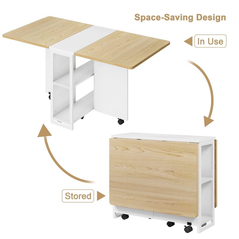 Folding Dining Table with 2 Tier Storage