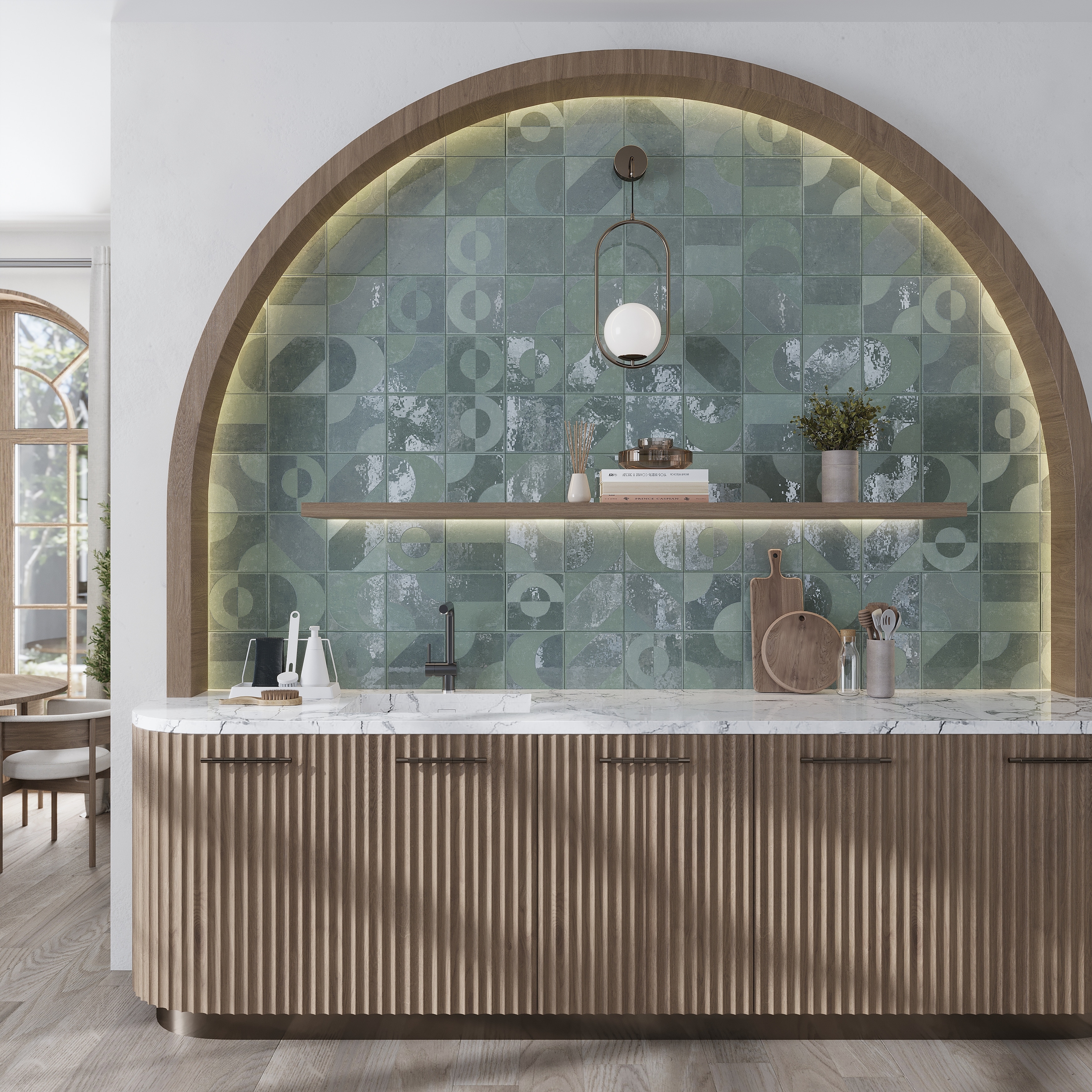 Cadence 8x8 Muted Sage Green Porcelain Square Motif Wall and Floor Tile (12.49 sq ft/case) - 29 Pack