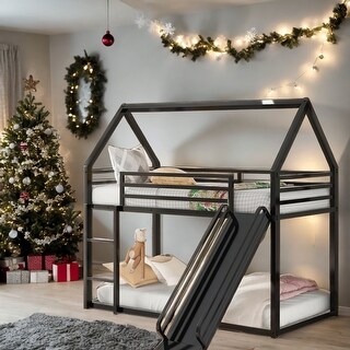 Twin over Twin House Bunk Bed with Ladder and Slide - Bed Bath & Beyond ...