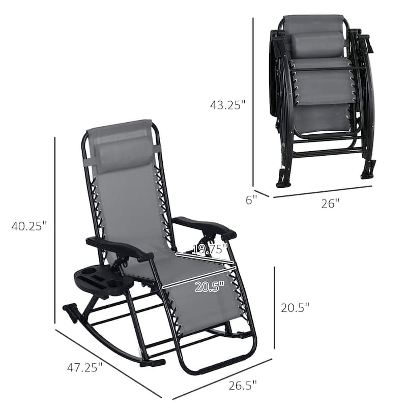 2 Pieces Outdoor Rocking Chairs, Foldable Reclining Zero Gravity Lounge Rocker with Pillow, Cup and Phone Holder