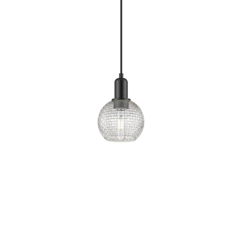Innovations Lighting 716-1P-9-6 Athens Pendant Athens 6" Wide Mini - Matte Black / Clear Basketweave
