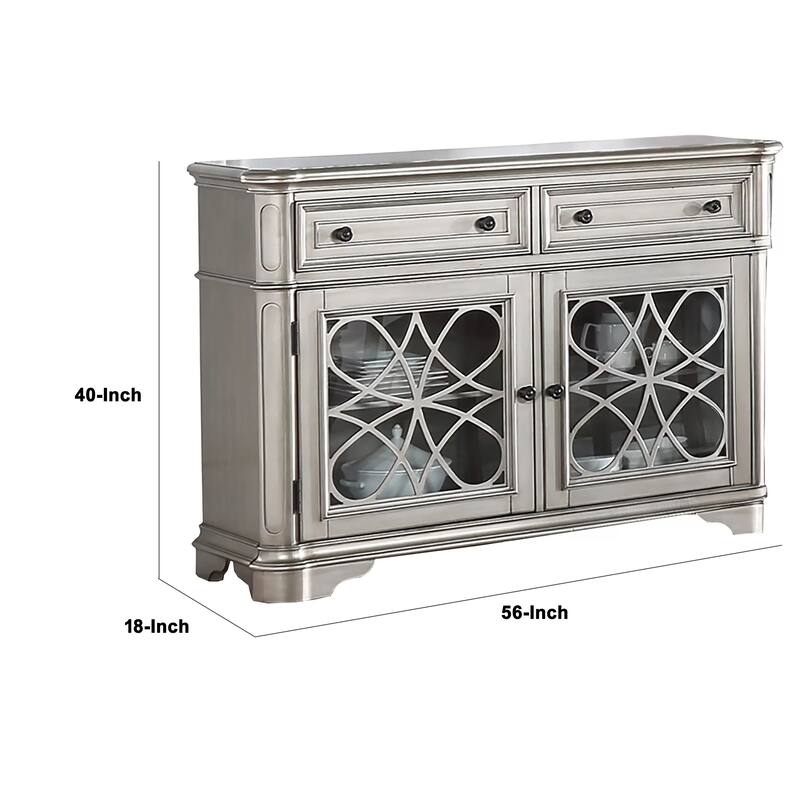 Garry Sideboard Buffet Console, 2 Drawers, Cabinets, Silver Wood, 56 Inch