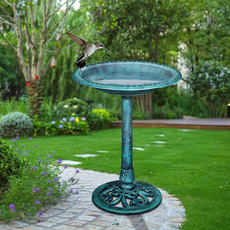 Javlergo 28" Pedestal Outdoor Bird Bath for Outside Vintage Bronze Polyresin Lightweight Antique - Green