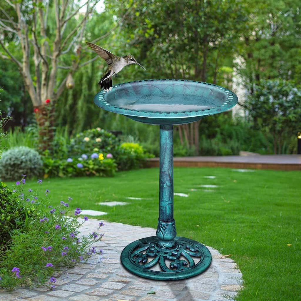 Javlergo 28" Pedestal Outdoor Bird Bath for Outside, Vintage Bronze Polyresin Lightweight Antique