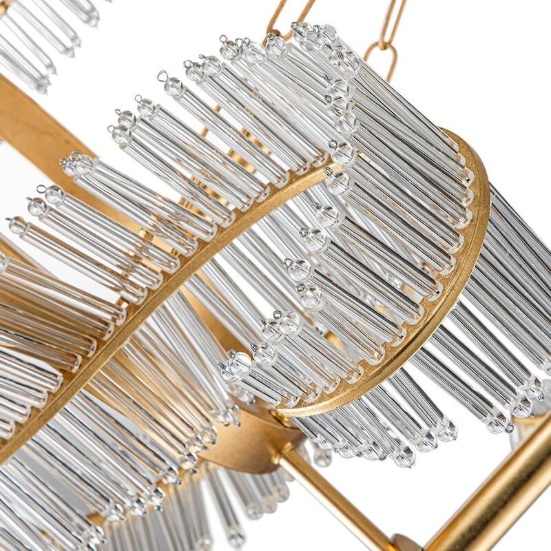 French Vintage Luxe Gold Foiled Bloom Crystal Chandelier 29in Wide