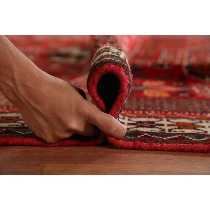 Hand Knotted Oriental 100% Wool Carpet Traditional Tribal Red Qashqai Area Rug - 9' 5'' X 6' 5''