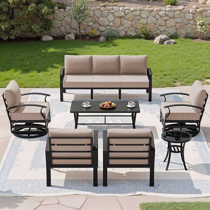 Kullavik Aluminum Outdoor Patio Sectional Sofa Set with Swivel Rocking Chairs and Coffee Table