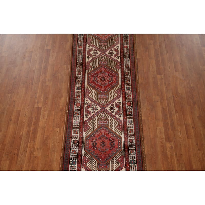 Ardebil Persian Vintage Runner Rug Hallway Handmade Wool Carpet - 3'2"x 11'5"