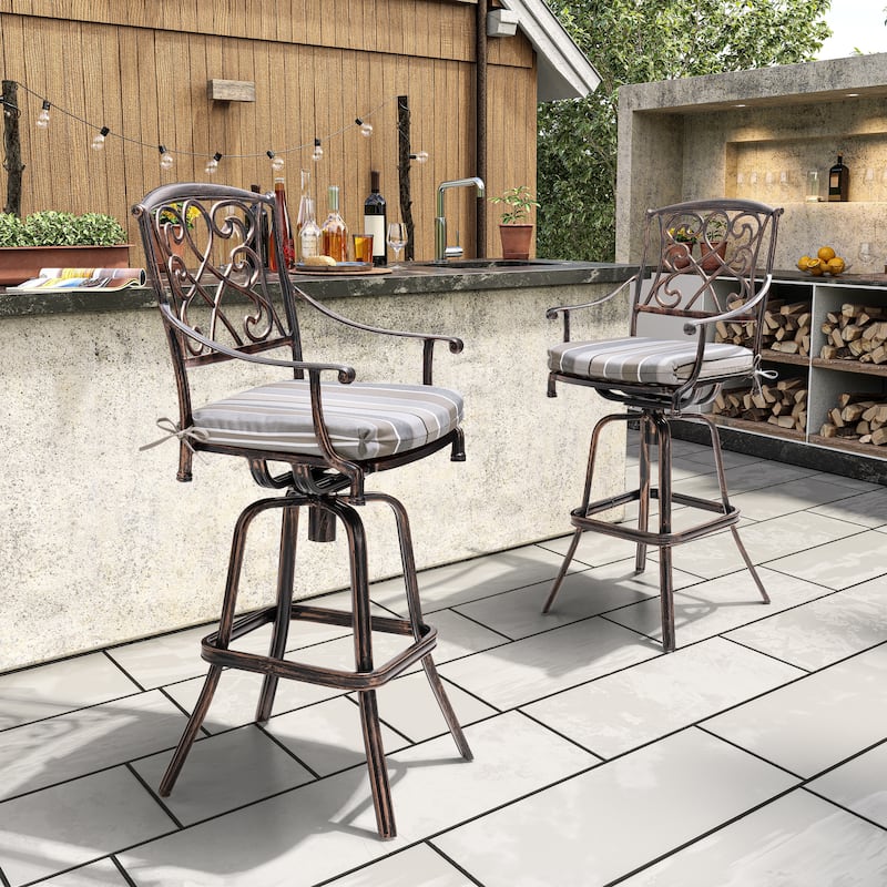 Crestlive Outdoor Patio Bar Height Cast Aluminum Swivel Bar Stools with Sunbrella Cushion