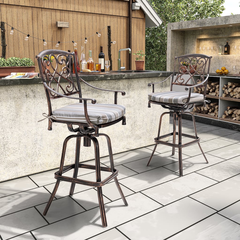 Crestlive Outdoor Patio Bar Height Cast Aluminum Swivel Bar Stools with Sunbrella Cushion