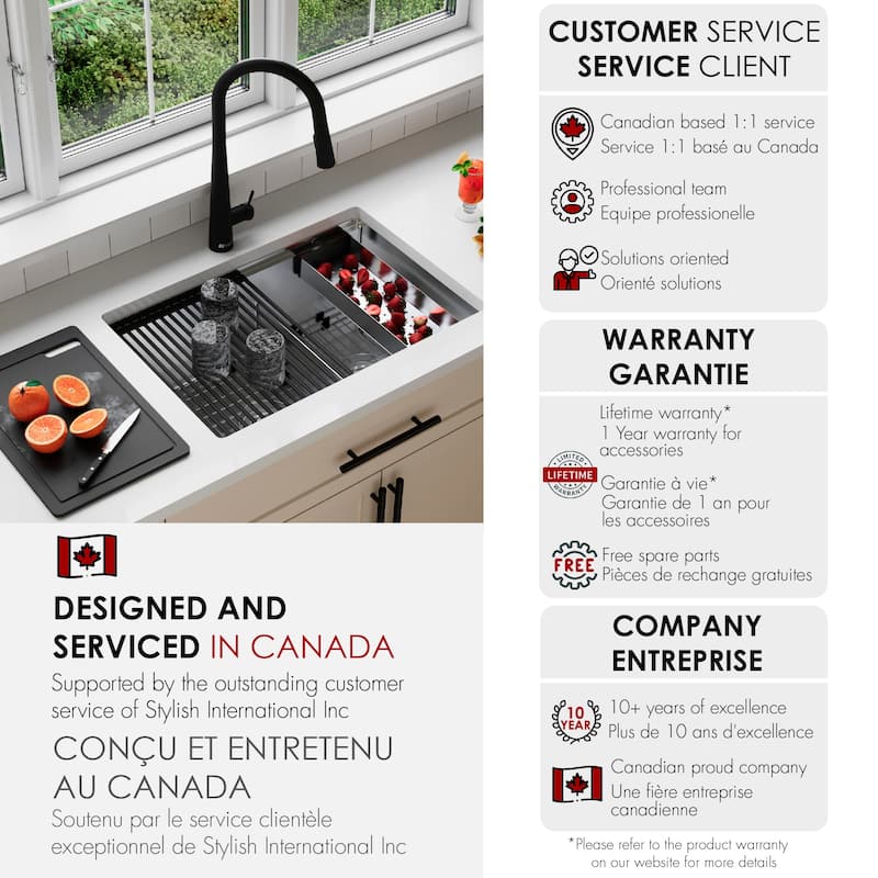 STYLISH 28 inches Workstation 60/40 Double Bowl Undermount 16 Gauge Stainless Steel Kitchen Sink with Accessories included