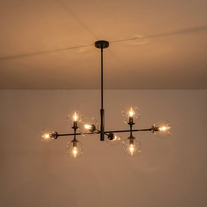 Mid-Century 8-Light Clear Glass Globe Sputnik Island Chandelier