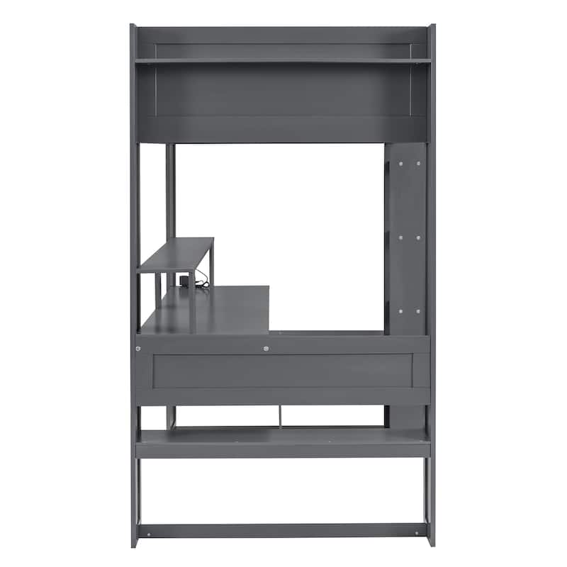 Twin Size Solid Wood MDF Gaming Loft Bed with Desk and Charging Station