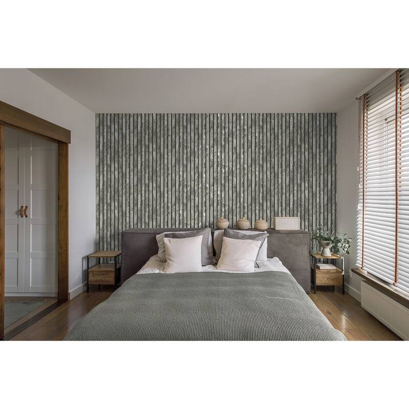 Fine Decor Oxidize Grey Vertical Slats Wallpaper