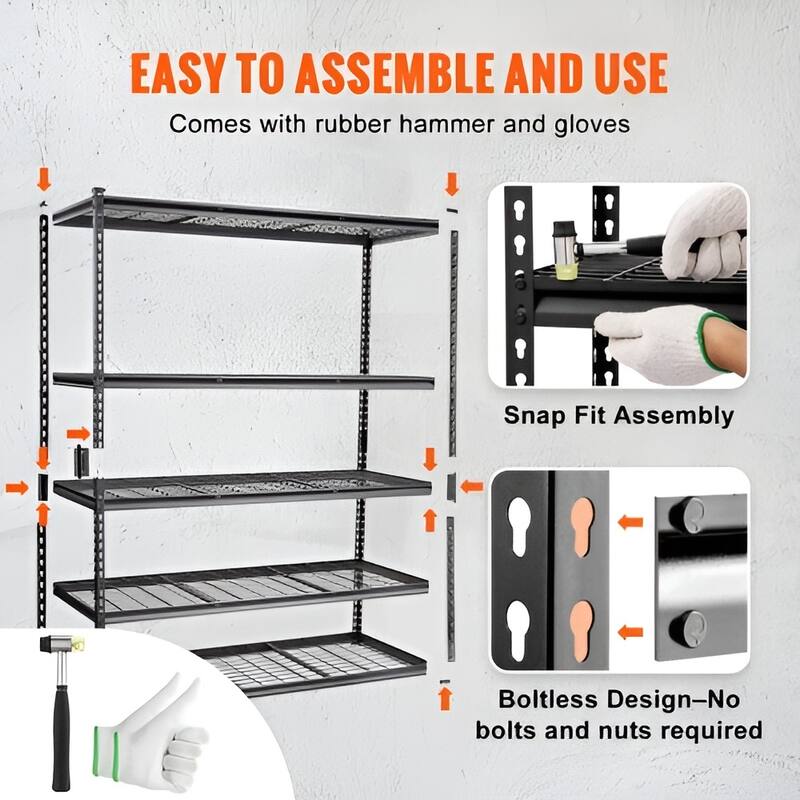 5 Tier Heavy Duty Garage Shelving Unit, Adjustable Metal Rack