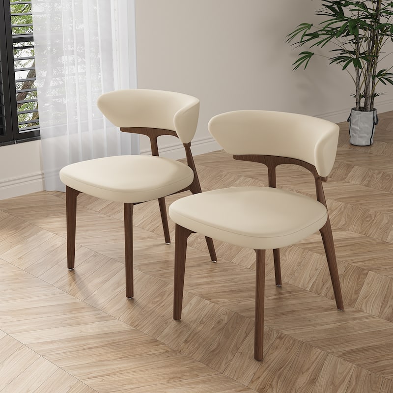 Faux Leather Dining chairs,Black Solid Wood, Beige Faux Leather, Set of 2, Not Assembled need