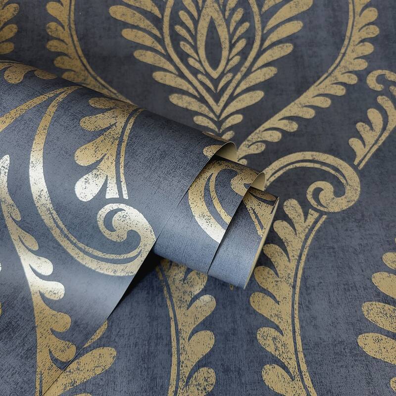 Fine Decor Estelle Blue Damask Wallpaper - N/A