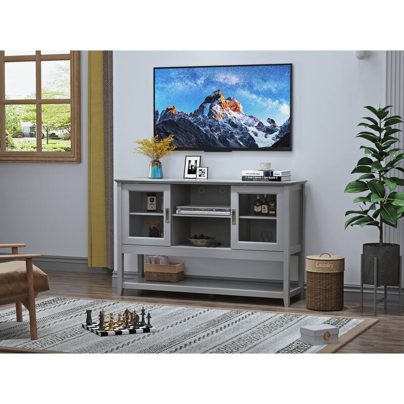 Anmytek Grey Sideboard Buffet with Tempered Glass Doors Living Room Storage Cabinet