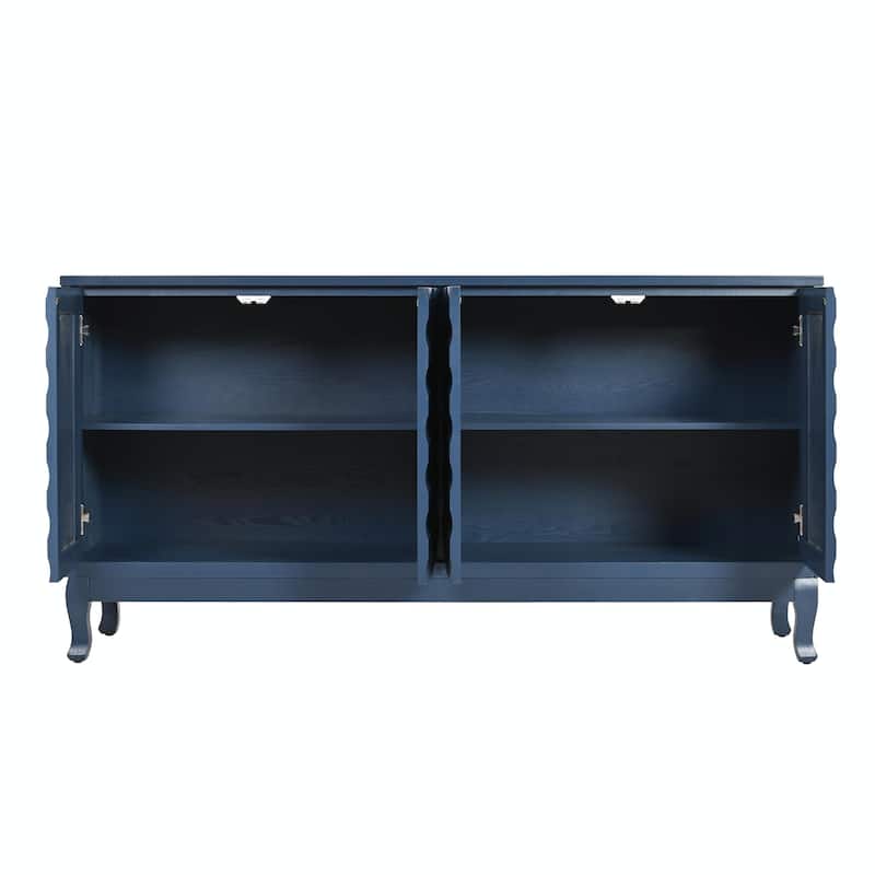 Four-Door Sideboard with Elegant Wavy Pattern and Arched Groove Design