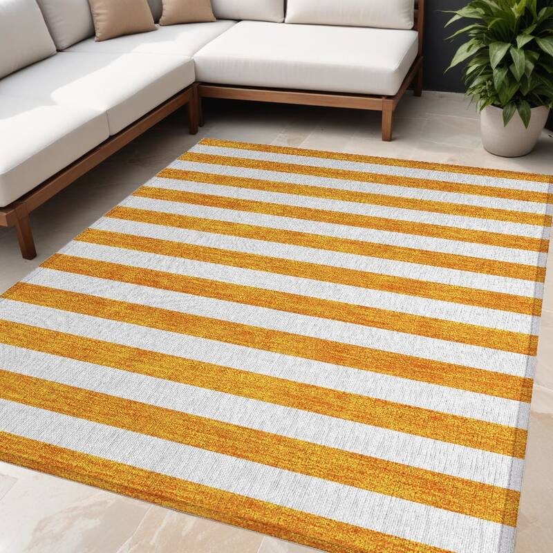 Alz Stripe Weather Resistant Blended Style Outdoor Rug - 5' X 8' - Multi