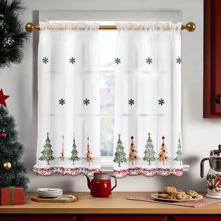 Deconovo Embroidered Christmas Sheer Window Curtains 2 Panels