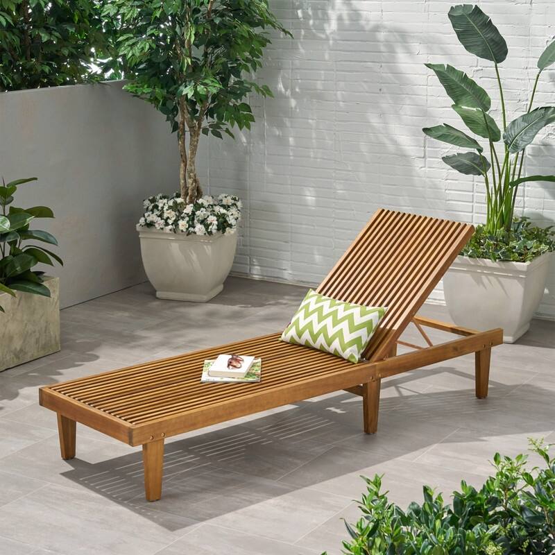 Adjustable Wood Chaise Lounge-Modern Outdoor Patio Poolside Sun Lounger with Breathable Slatted Design