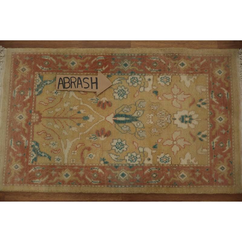 Hand Knotted Oriental 100% Wool Carpet Traditional All-Over Yellow & Gold Ziegler Area Rug - 3' 0'' X 1' 10''