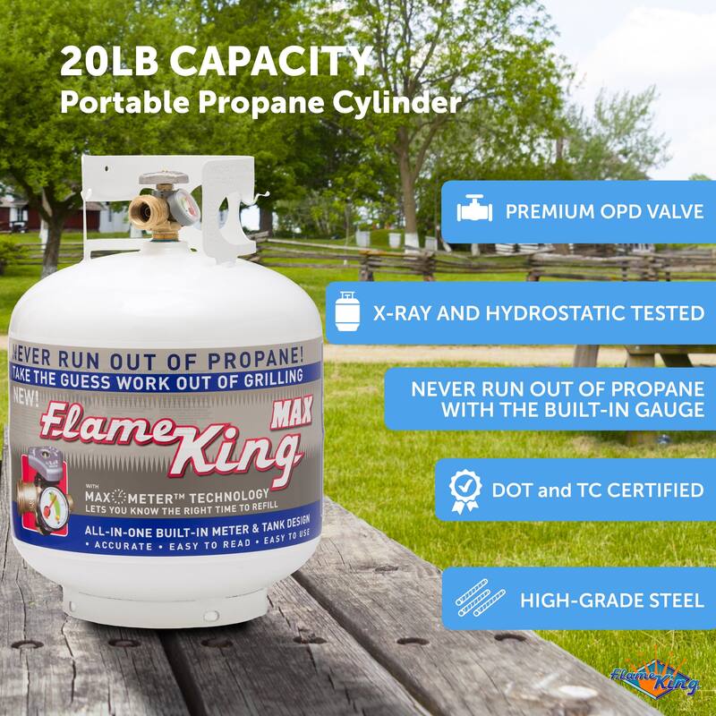 Flame King 20LB Steel Propane Tank Cylinder with OPD Valve & Gauge