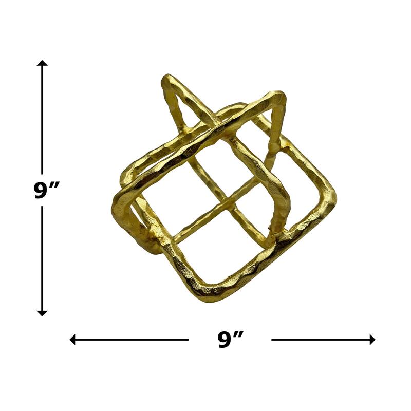 Decorative Handmade Aluminum 9 inch Square Sculpture in Gold - 9 x 9 x 9 in