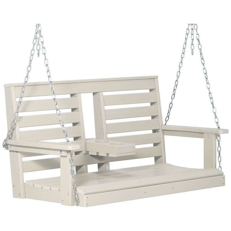 Nashville Poly 54 Inch Porch Swing with Folding Cup Holder - Sand