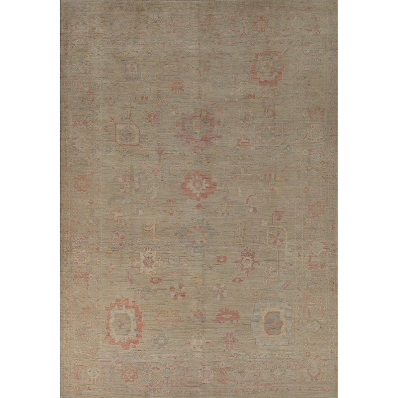 Hand Knotted Oriental 100% Wool Carpet Transitional All-Over Beige & Ivories Oushak Area Rug - 12' 0'' X 9' 0''