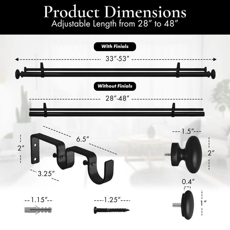 Meriville 1-Inch Diameter Prima Telescoping Double Window Treatment Curtain Rod