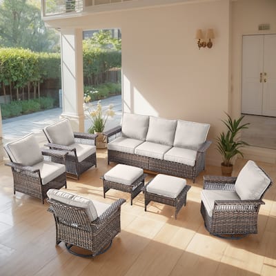 Gymojoy 3PCS Outdoor Swivel Gliders Chair Table with Ottoman - Brown