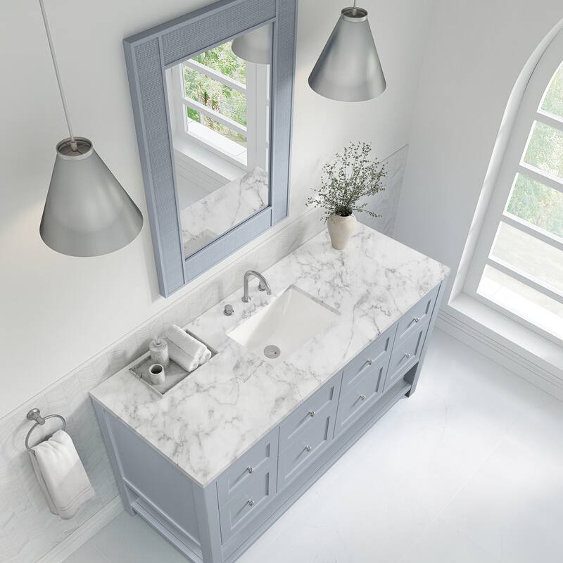 Breckenridge 60" Single Vanity, Serenity Blue - Carrara White