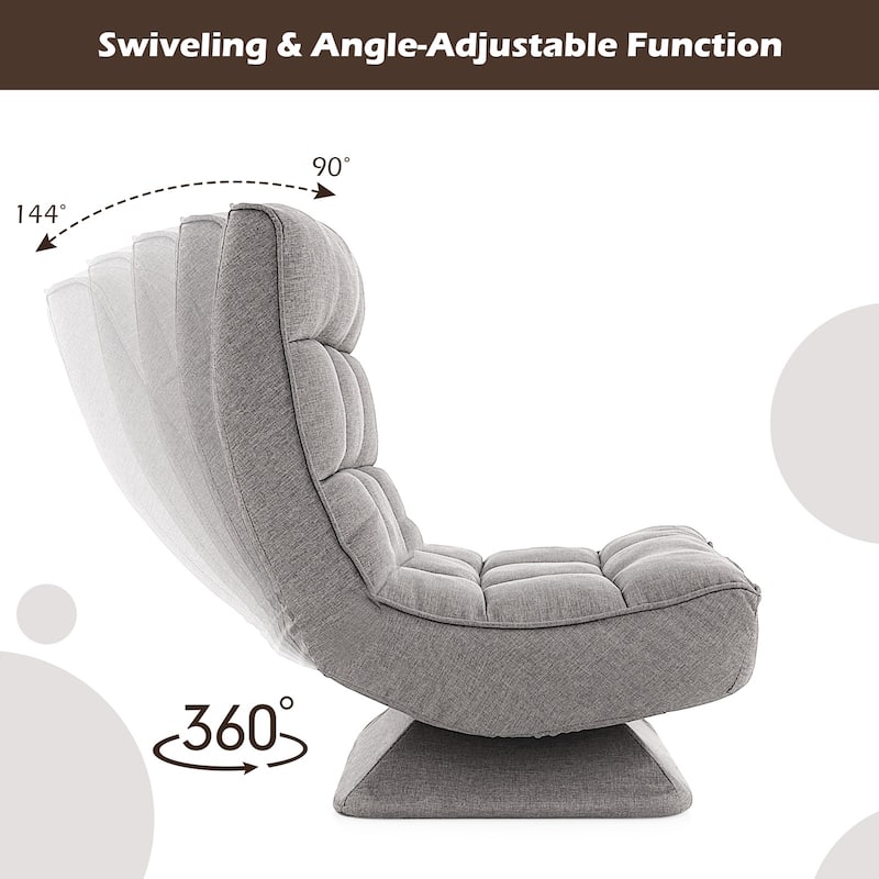 Polyester Swivel Floor Chair with 5-Position Adjustable Recline and Lumbar Pillow