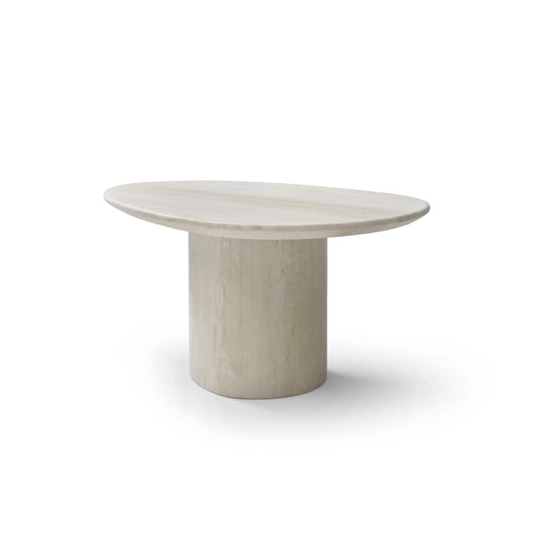 HomeRoots 17" Beige Marble Oval Pedestal End Table - 32.00 in. x 17.00 in. x 24.00 in.
