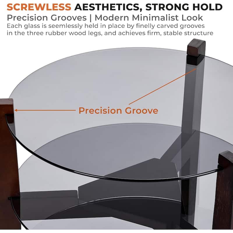 24 Inches 2-tier Glass Round End Table with Shelf and Wooden Legs