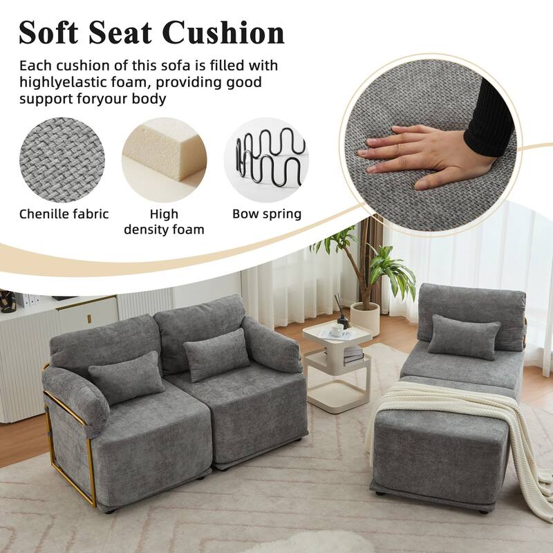 XINMICS Modular Sectional Sofa L Shaped Couch, 3 Seat Sofa Set with Ottoman, Chenille Fabric