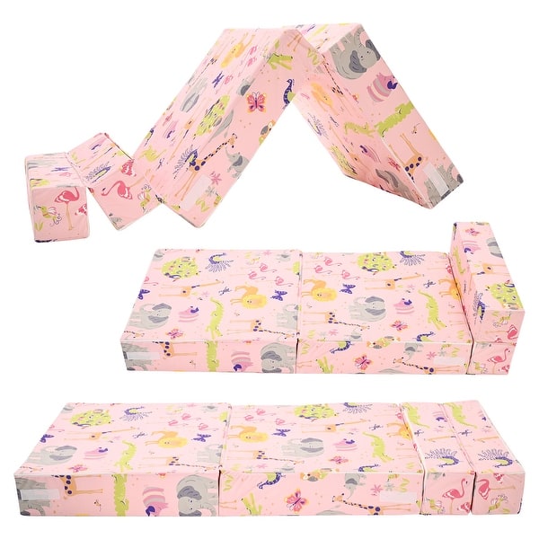 slide 2 of 50, DoCred Kids Folding Sofa, Convertible Floor Mattress, Bed, Play Couch Pink