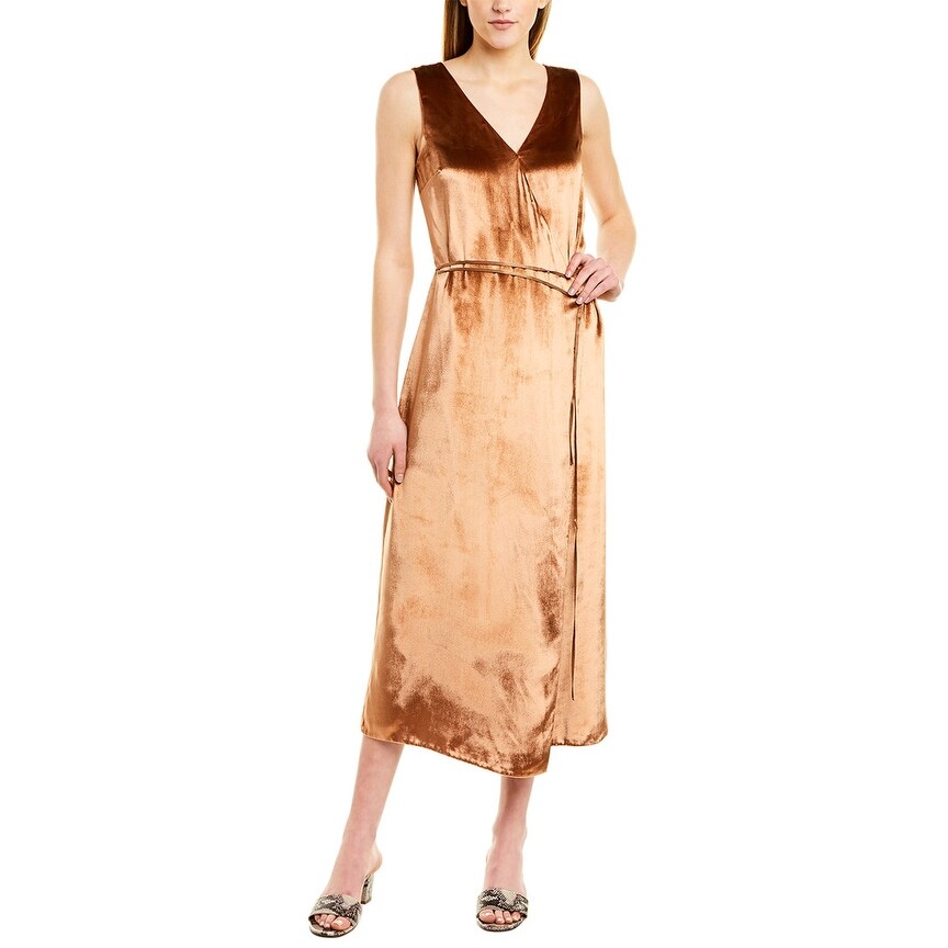 gold silk wrap dress