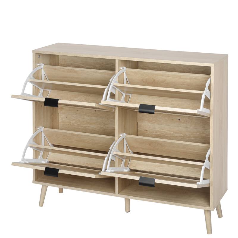 Modern Natural Rattan Shoe Rack Storage Cabinet for Entryway