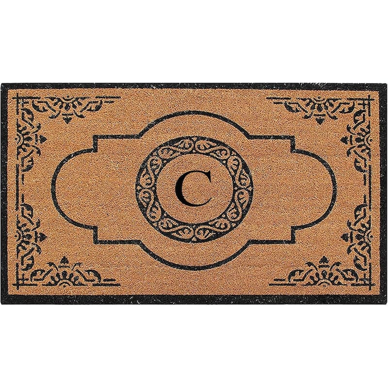 A1HC Natural Coir Hand-crafted Abrilina Monogrammed Double Doormat - 36" x 72" - C