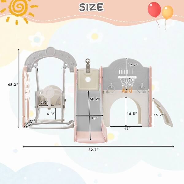 dimension image slide 4 of 5, 8 in 1 Toddler Slide and Swing Set, Kids Playground Climber Slide Playset w/ Basketball Hoop & Non-Slip Steps for Indoor Outdoor