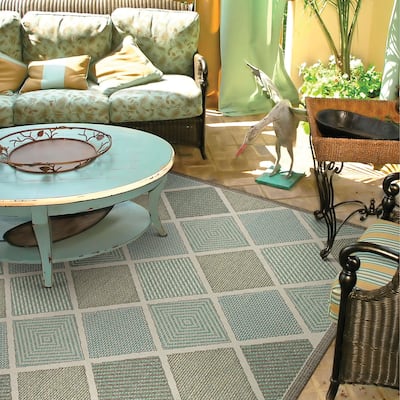 Dream Decor Rugs Samantha Dustin Beige Aqua Blue Outdoor Area Rug