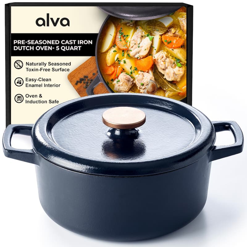 Alva Nori Enameled Cast Iron Dutch Oven w/ Lid Nonstick Enameled Pot - 5 Qt.