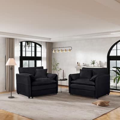 Oversized Accent Chair Set of 2, Single Sofa Chair with Dual-Layer Cushions, Armchair Reading Chairs with Storage Pockets