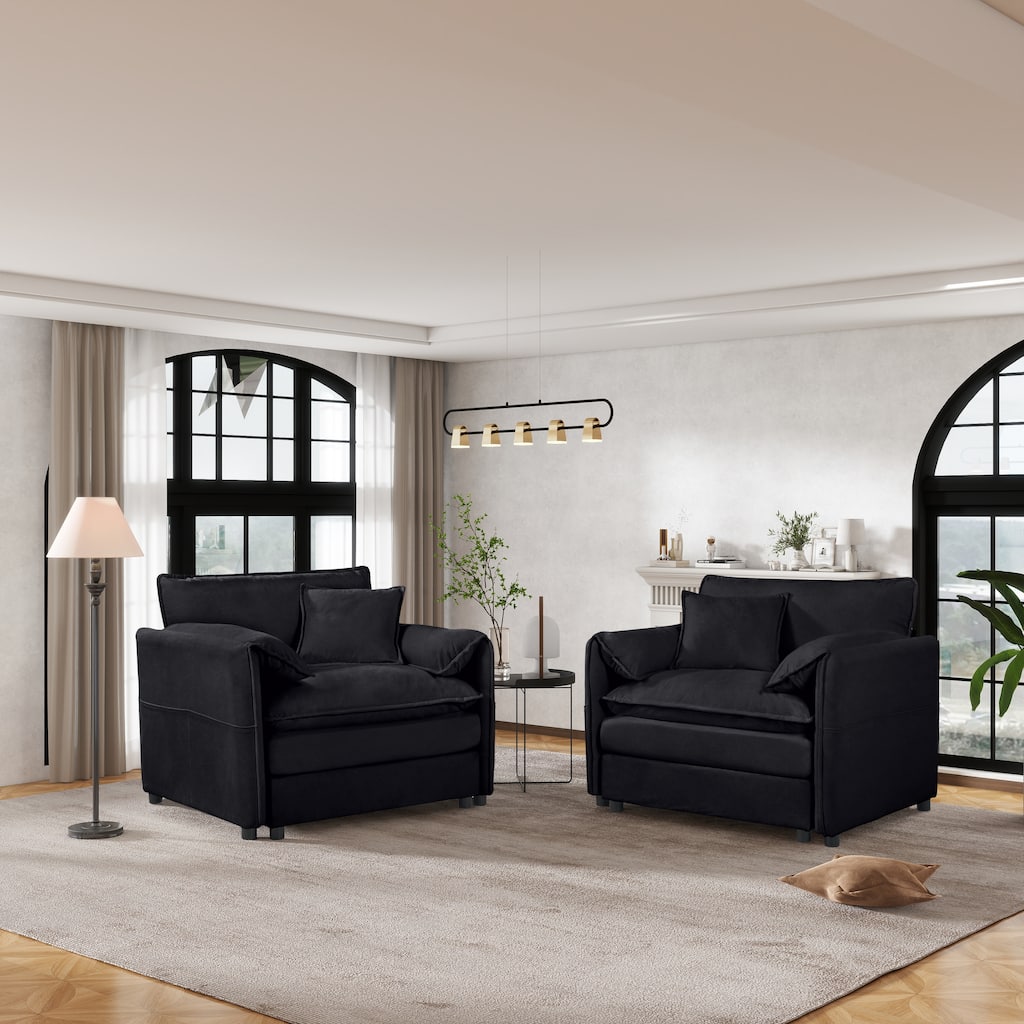 Oversized Accent Chair Set of 2, Single Sofa Chair with Dual-Layer Cushions, Armchair Reading Chairs with Storage Pockets
